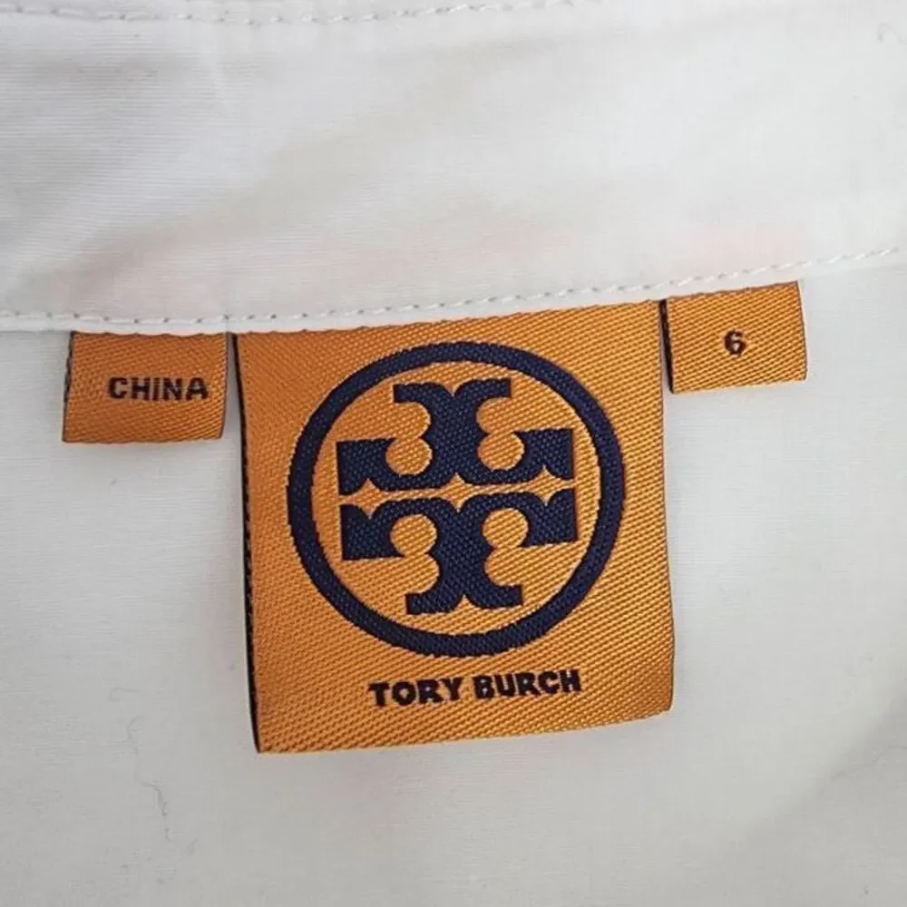 Tory Burch Button‎ Down Blouse Women's 6 Ruffle Office Top White